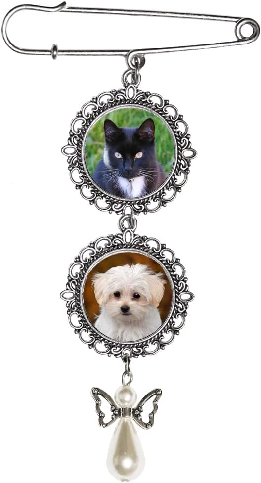 Personalisierte Fotobrosche, Rund 2 Fotos Perlenengel