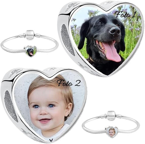 Silber 925 Personalisiert Schmuck Foto CHARM Beidseitig 2x Foto