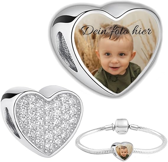 Silber 925 Personalisiert Schmuck Foto CHARM Zirkon 