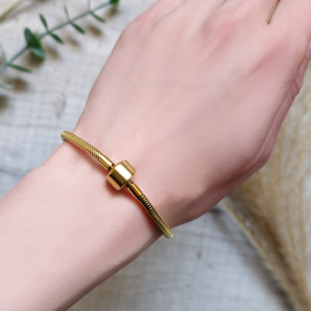 Vergoldet Edelstahl Chirurgischer Stahl 316 Schlangen-Gliederarmband mit Zylinder-Verschluss