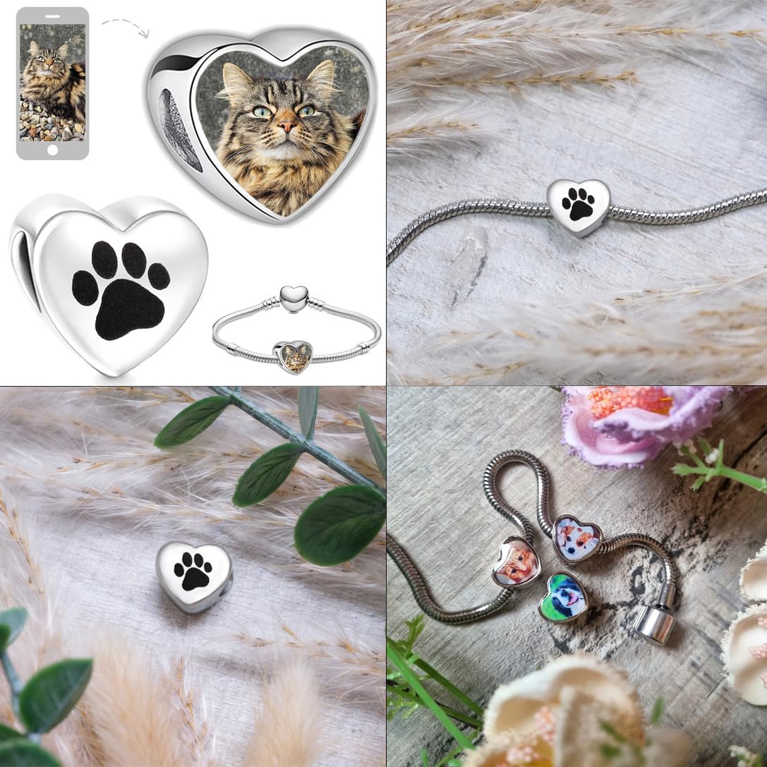 Personalisiert Schmuck Foto Charm Liebes Herz Gravierte Pfote