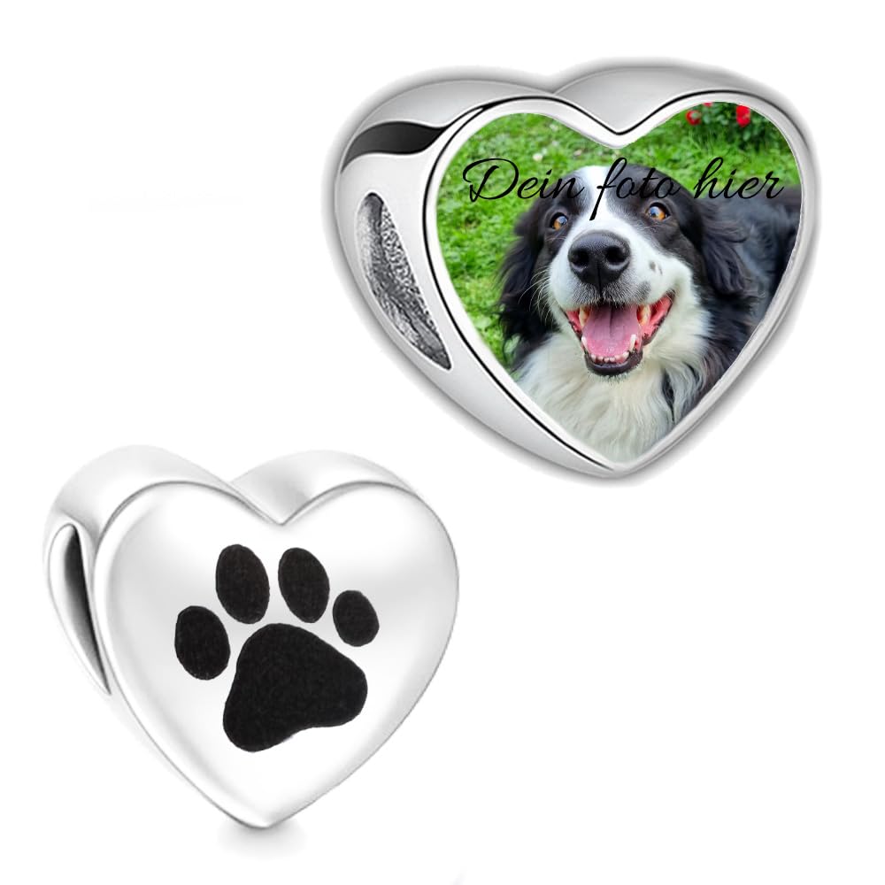 Personalisiert Schmuck Foto Charm Liebes Herz Gravierte Pfote