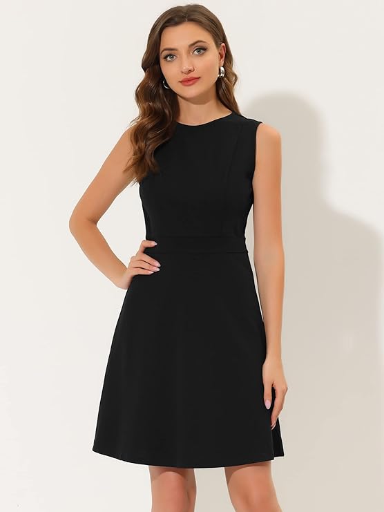 Women's Work Dress Round Neck Solid Color Sleeveless Fit and Flare Dresses