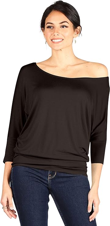 EnZo Dolman Tops for Women Off The Shoulder Tops Banded Waistband Shirts 3/4 Sleeves