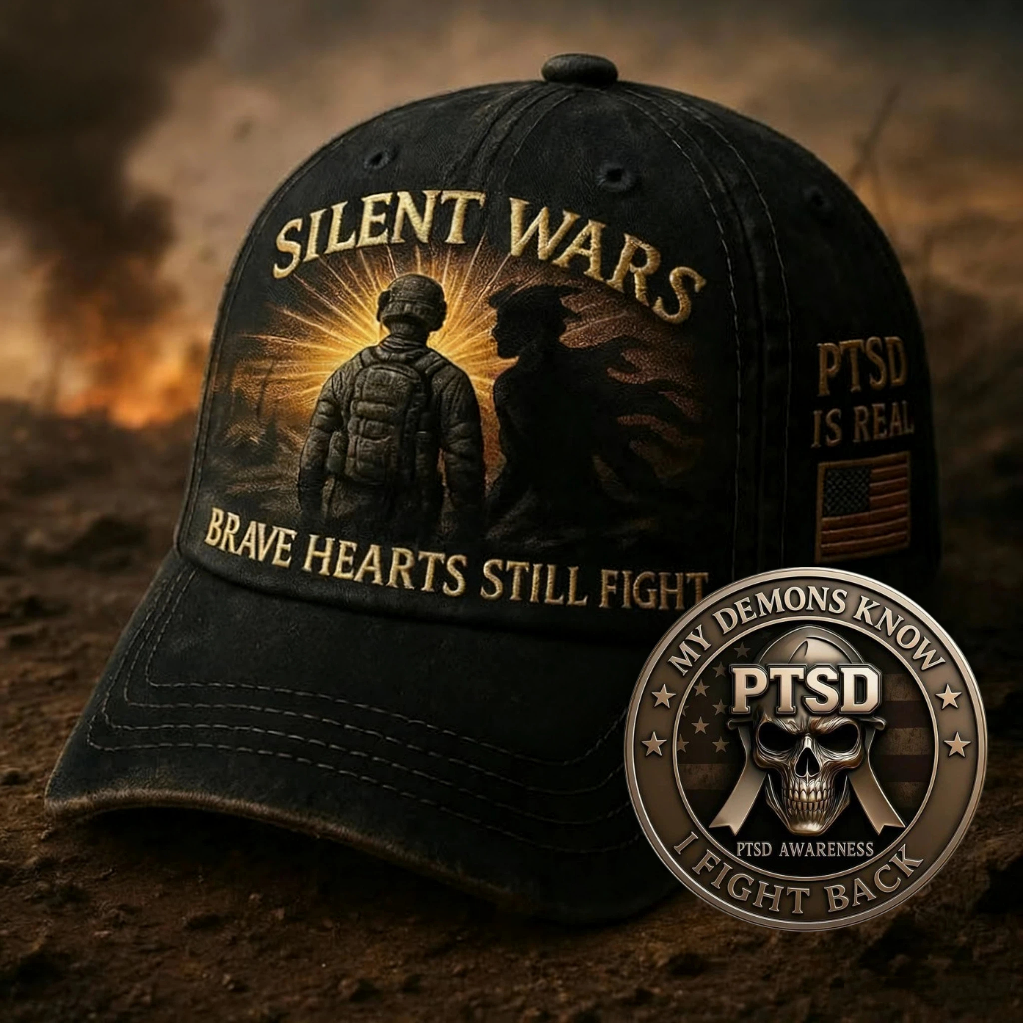PTSD Awareness Set 🇺🇸 — Silent Wars Never End But Brave Hearts Still Fight