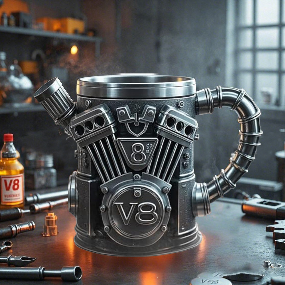 V8 & V6 Mechanical Engine Stainless Steel Mug – Feel the Speed!