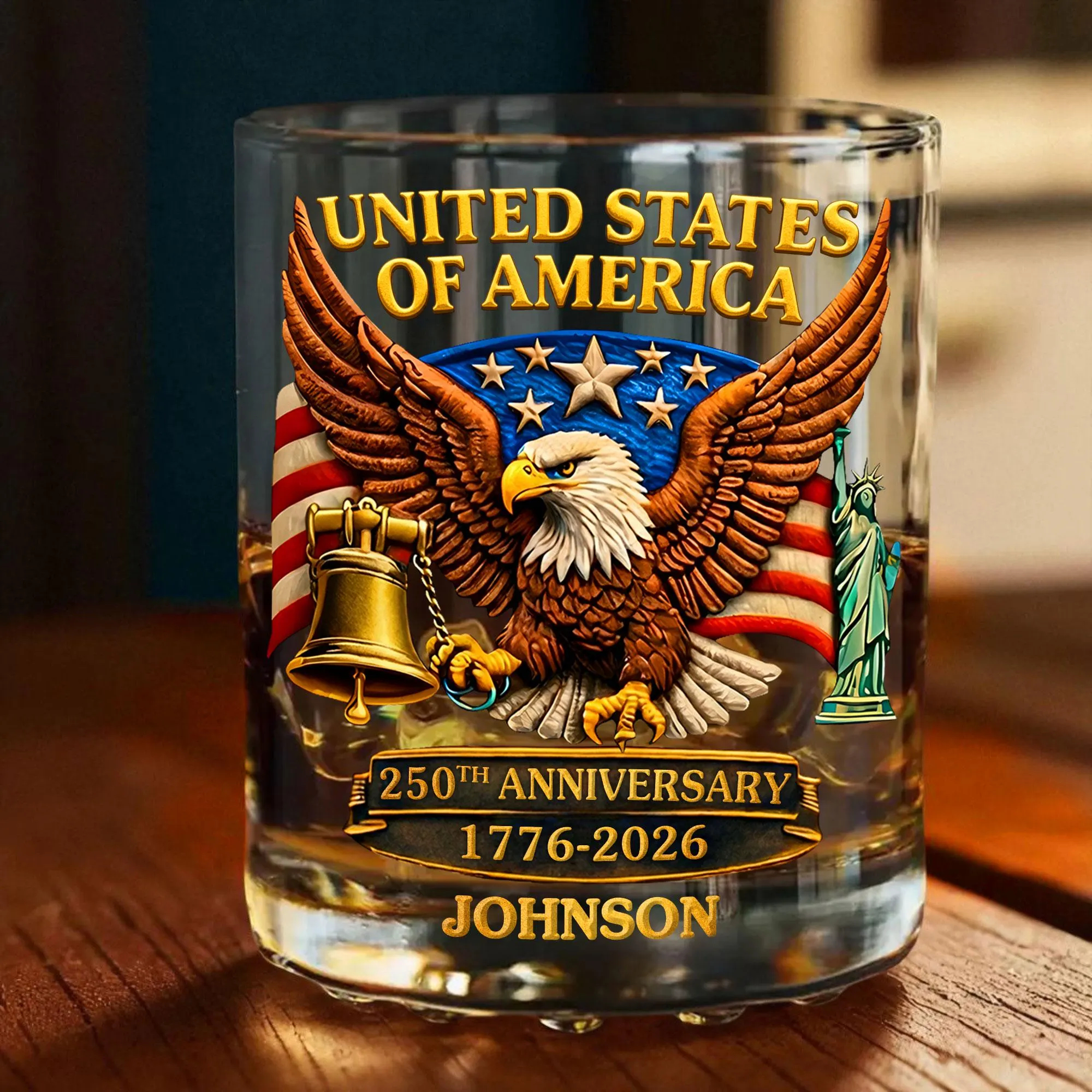 Custom USA 250th Anniversary Whiskey Glass
