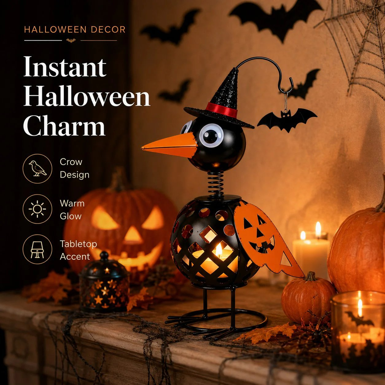 🔥Last Day 50% OFF🔥Wrought Iron Crow and Pumpkin Ornament🐦🎃