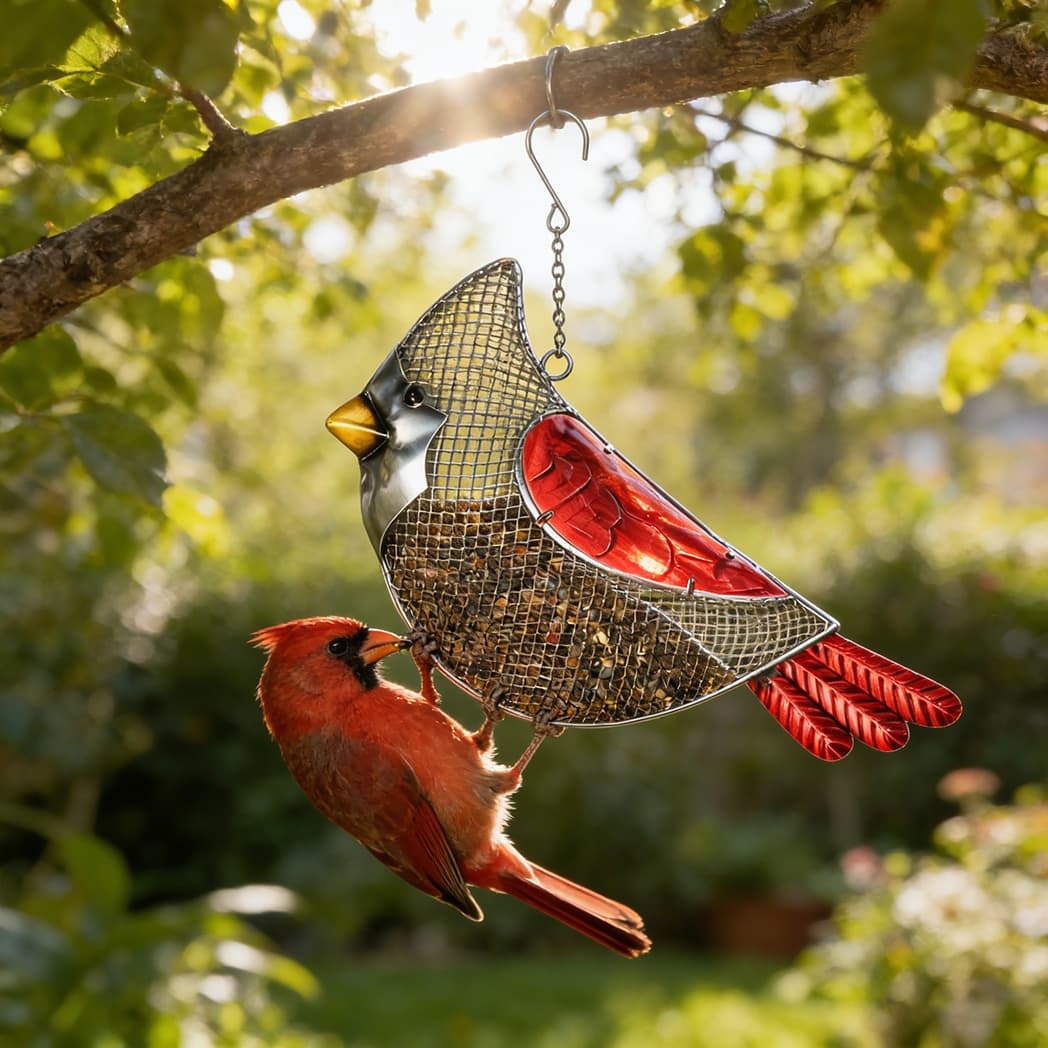 Cardinal Metal Mesh Bird Feeder