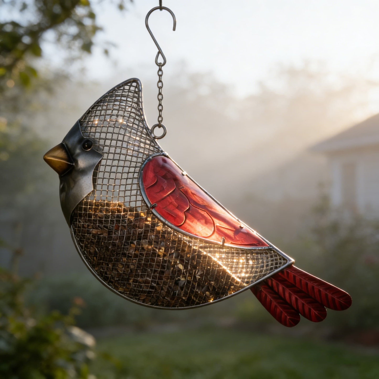 Cardinal Metal Mesh Bird Feeder