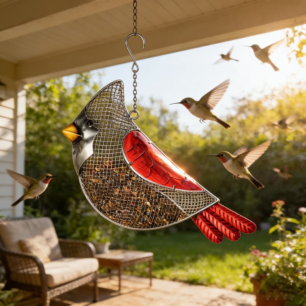 Cardinal Metal Mesh Bird Feeder