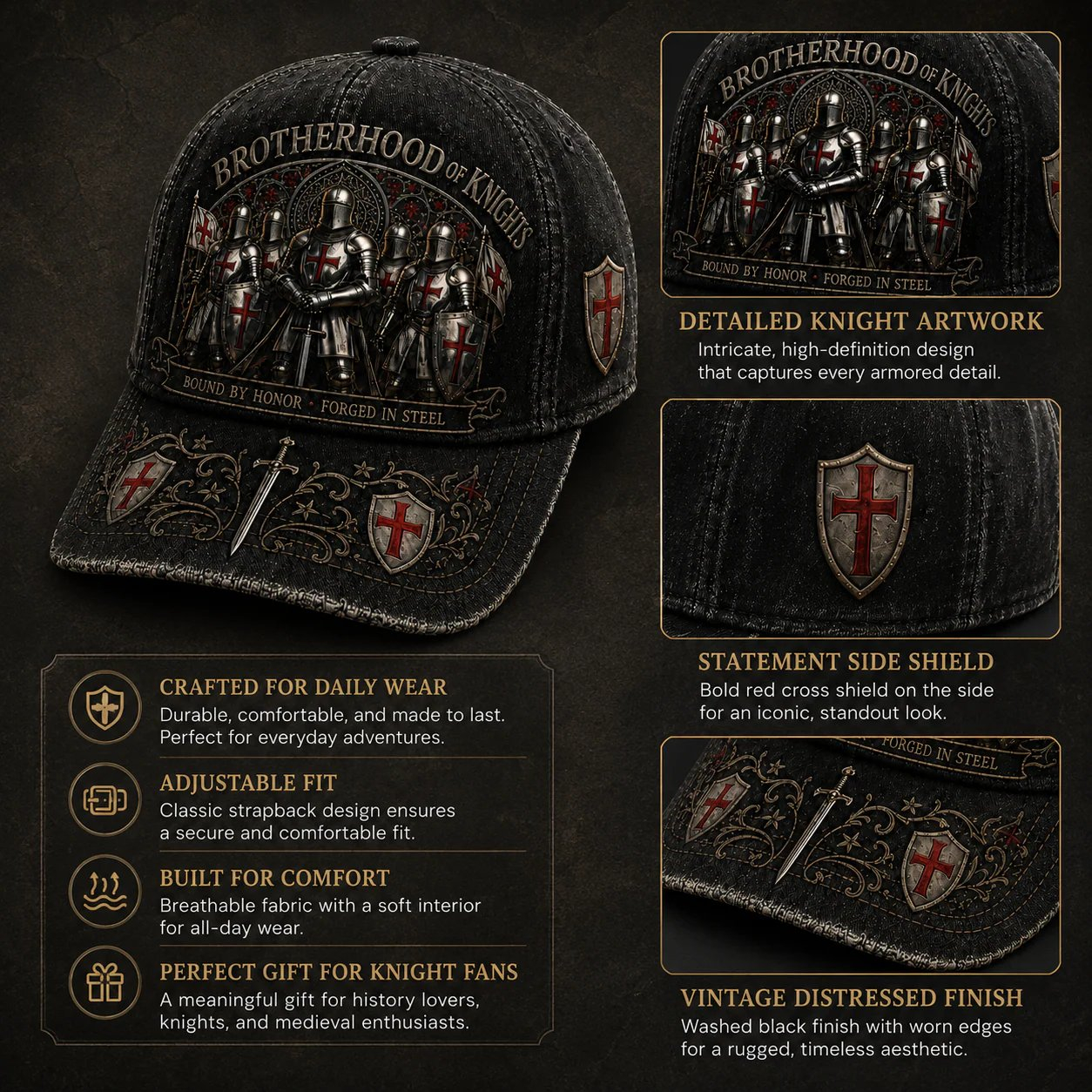 🔥🎁 Bound By Honor Forged In Steel – Knights Templar Cap