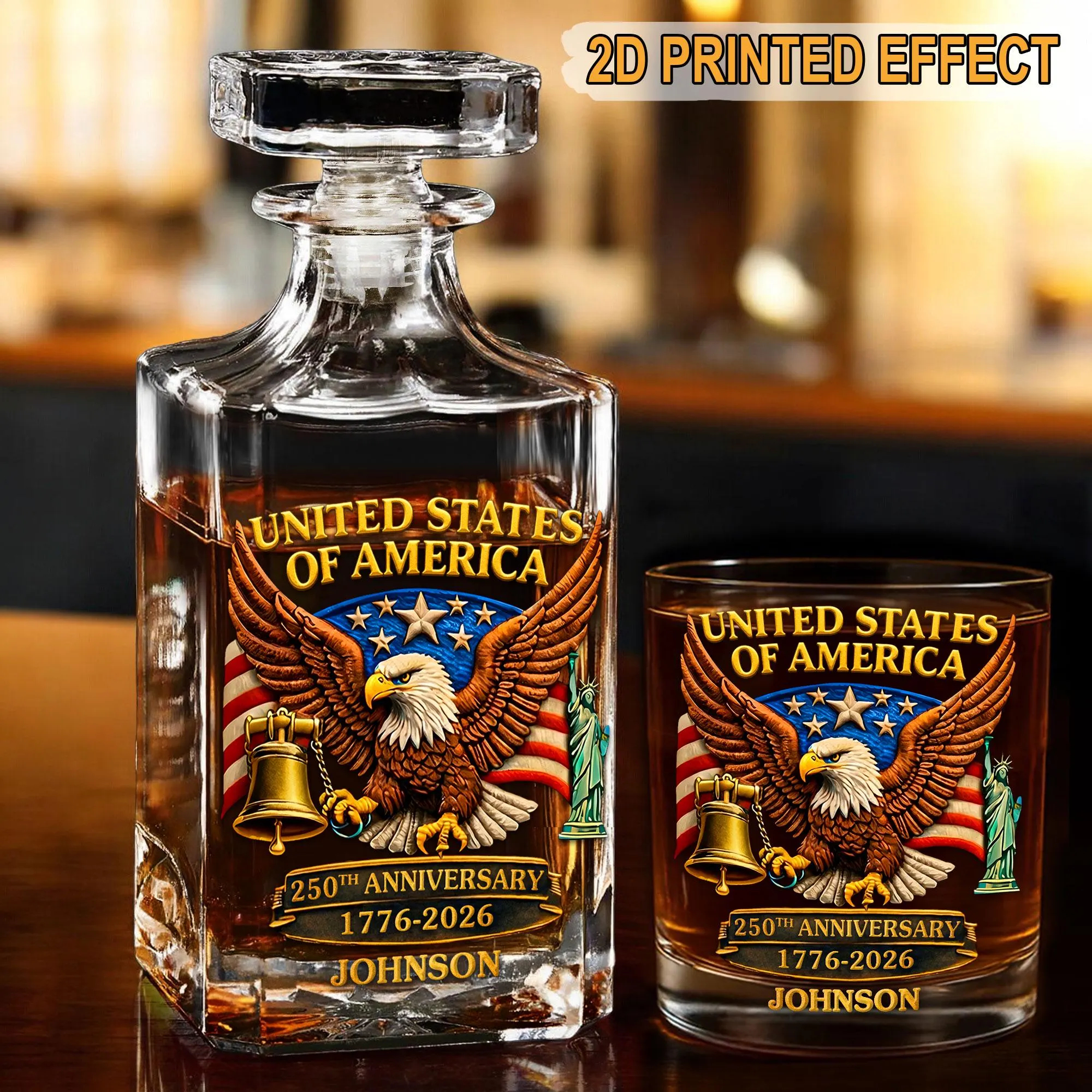 Custom USA 250th Anniversary Whiskey Glass
