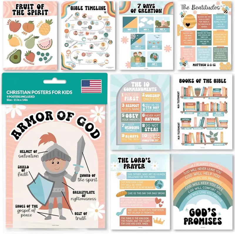 👧👦CHRISTIAN POSTERS FOR KIDS - 9/15 POSTERS INCLUDED