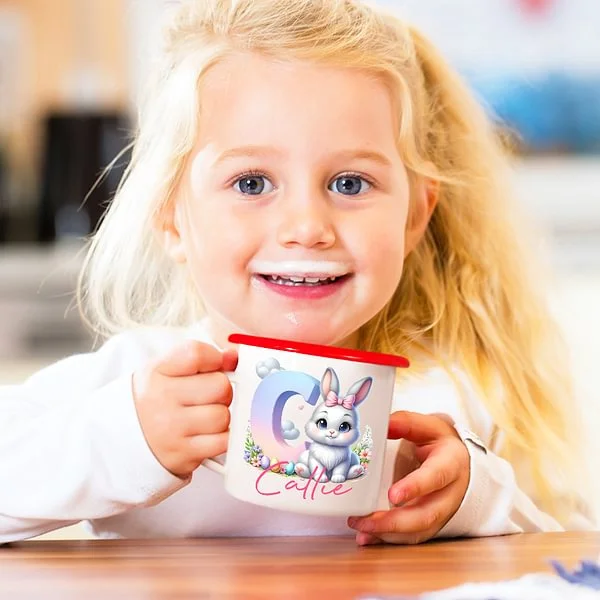 Personalized Cute Easter Bunny Gradient Letters Enamel Mug - 12 oz, Party Favor for Kids