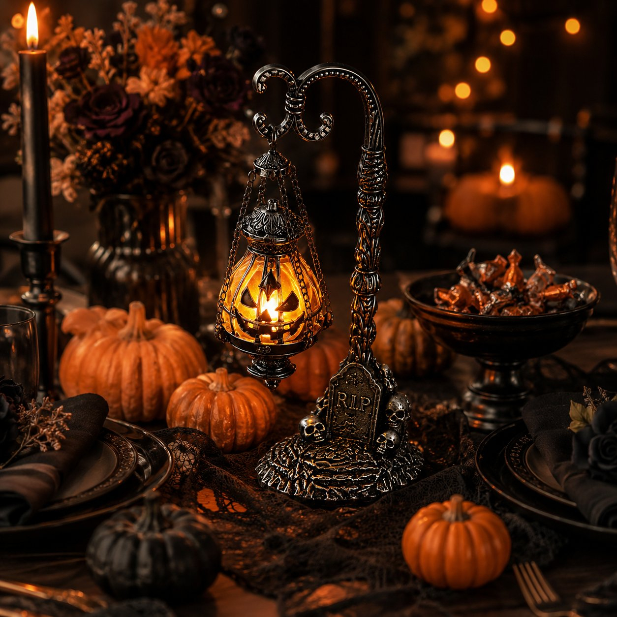 🎃 Gothic Pumpkin Lantern Stand 