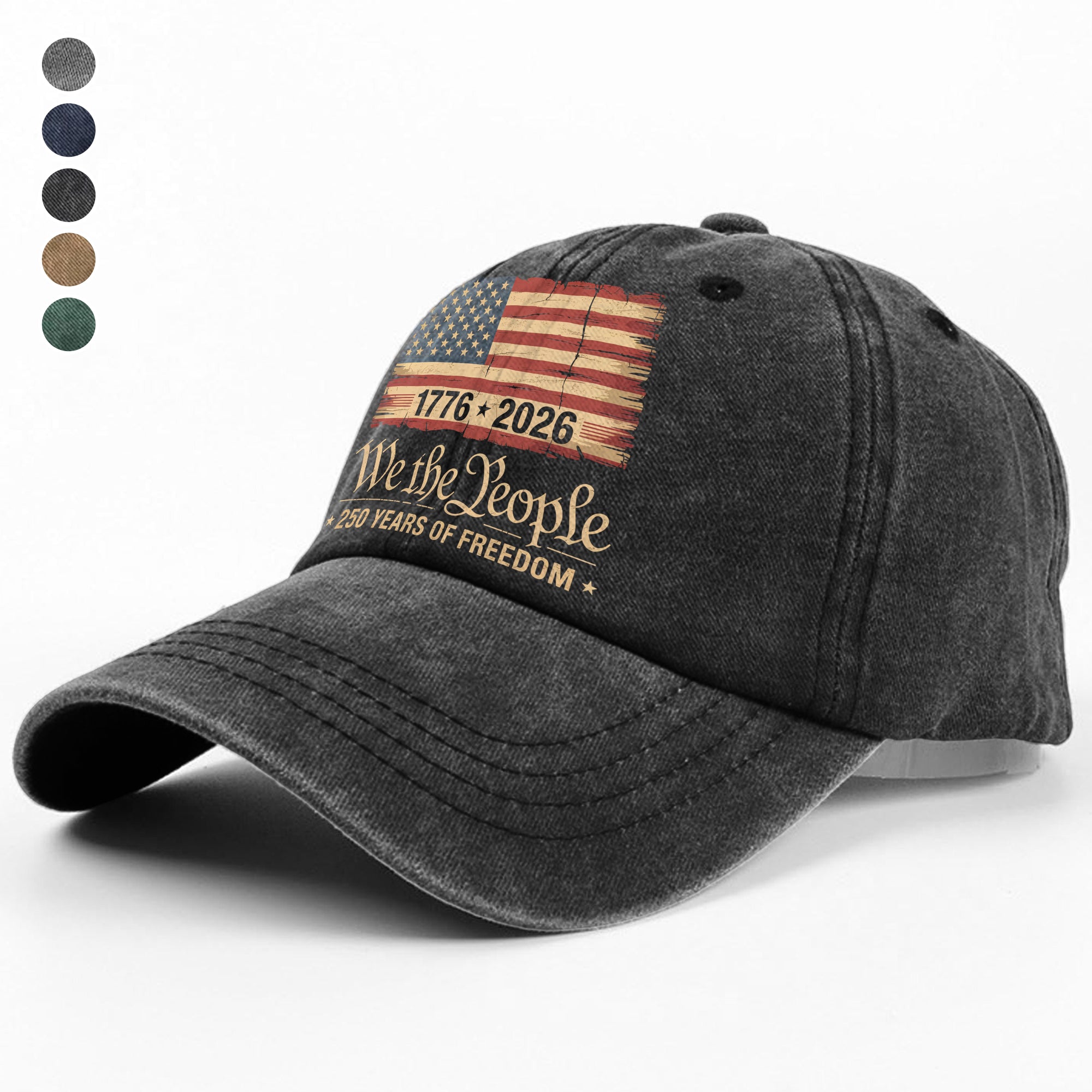 America 250th Birthday US Flag 250 Years We The People Washed Denim Baseball Cap 