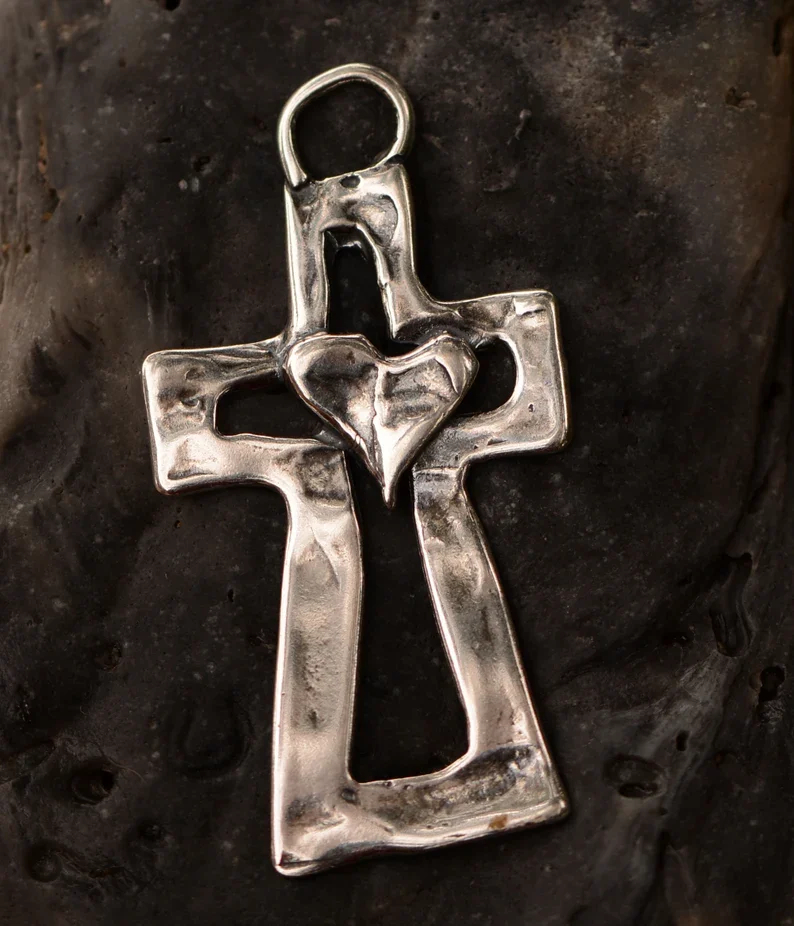 ️✝️100% Handmade Silver Cross Healing Heart