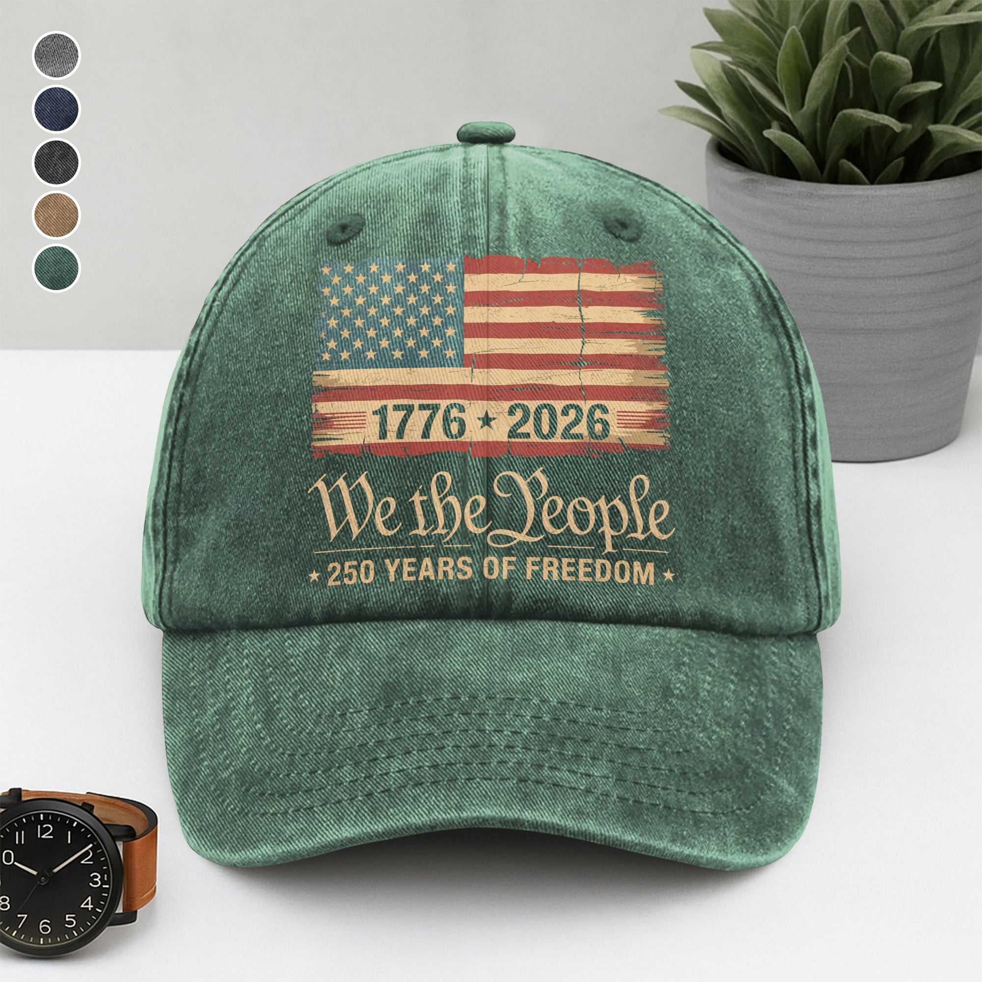 America 250th Birthday US Flag 250 Years We The People Washed Denim Baseball Cap 