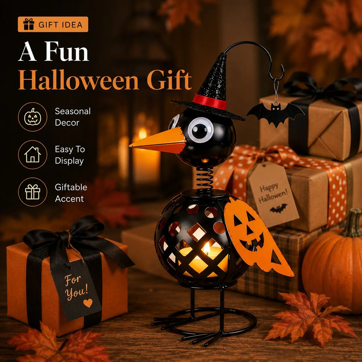🔥Last Day 50% OFF🔥Wrought Iron Crow and Pumpkin Ornament🐦🎃