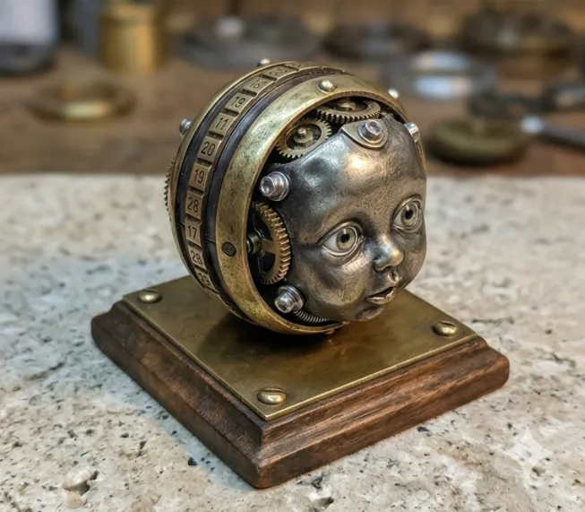 “Twist The Gears. Calm Your Mind.” Steampunk Mechanical Stress Relief Sculpture