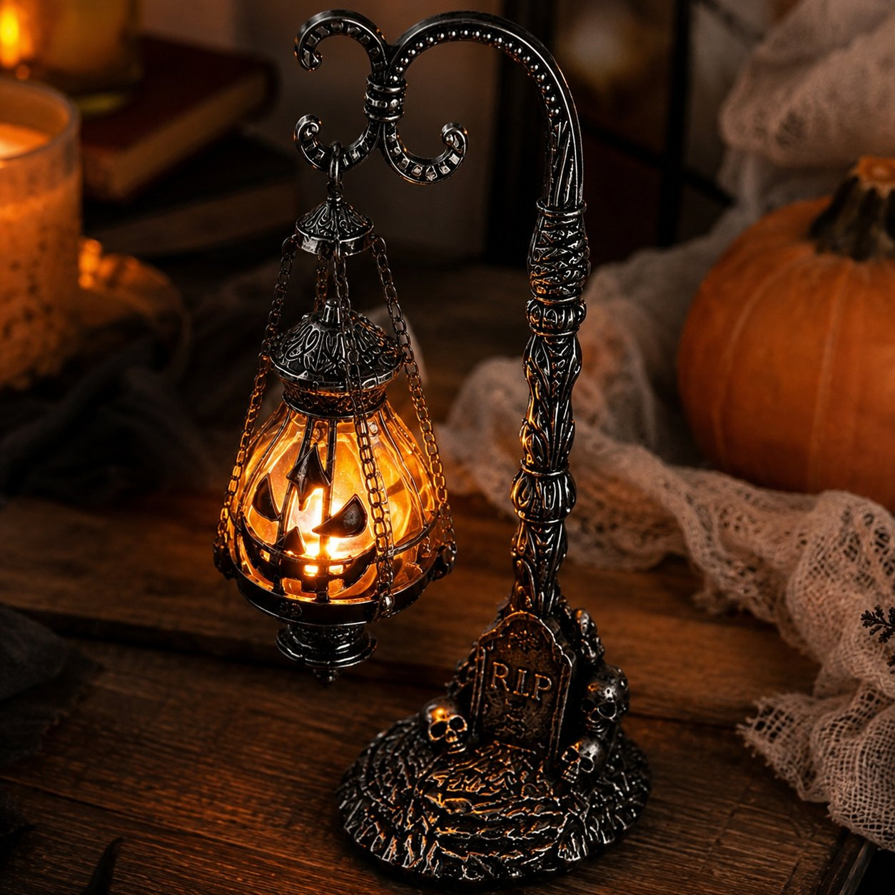 🎃 Gothic Pumpkin Lantern Stand 