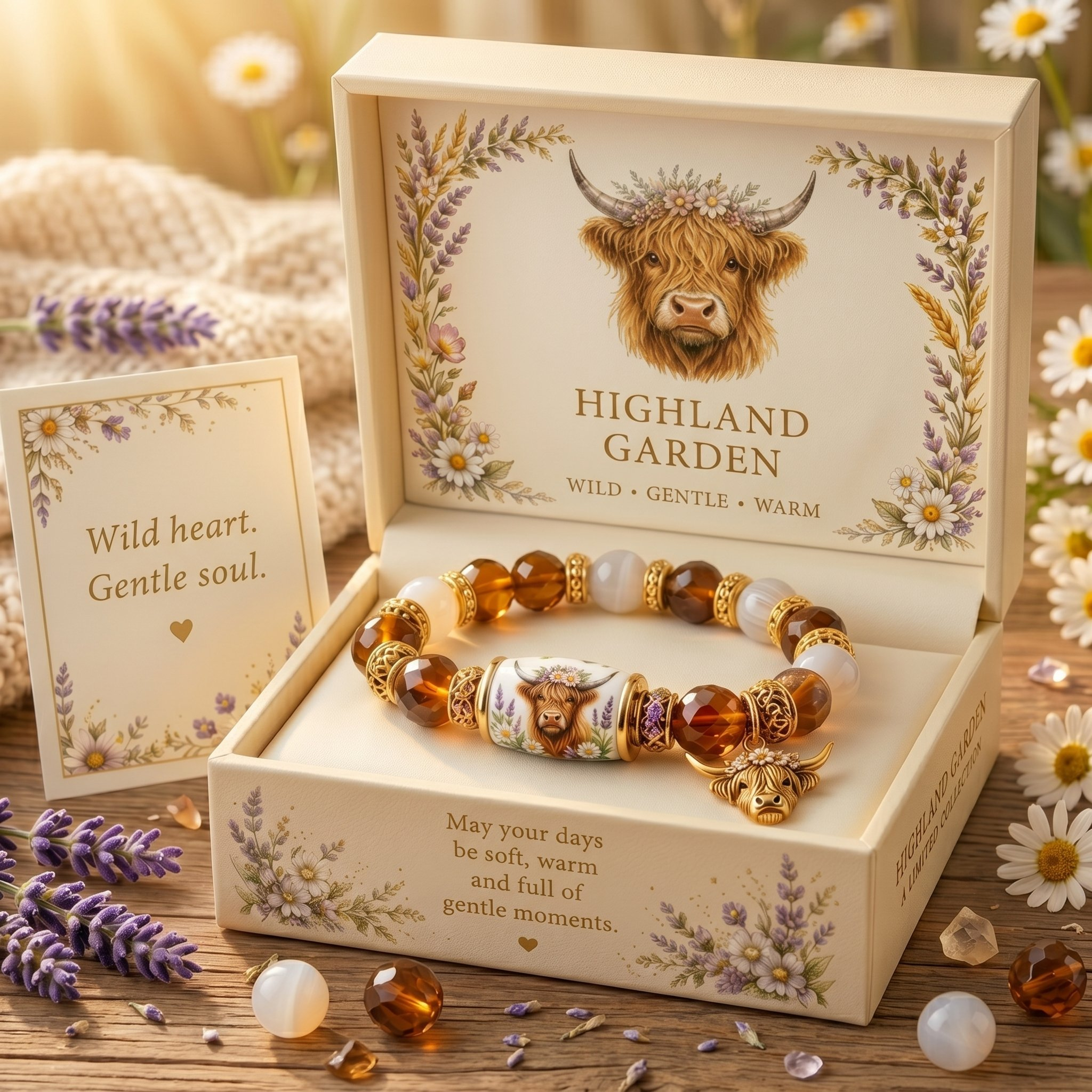 ❤Handmade Highland Cow Blessing Bracelet
