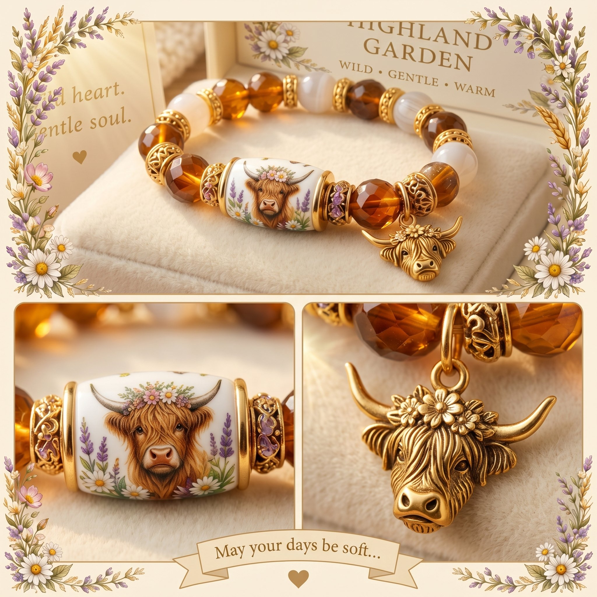 ❤Handmade Highland Cow Blessing Bracelet