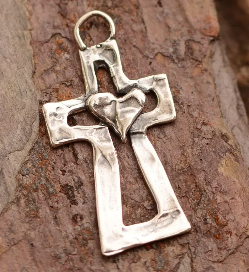 ️✝️100% Handmade Silver Cross Healing Heart