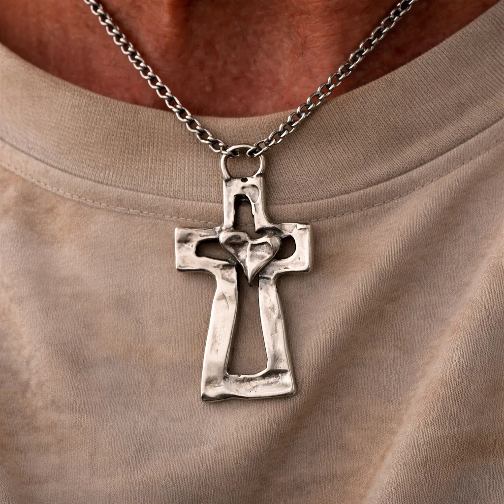 ️✝️100% Handmade Silver Cross Healing Heart