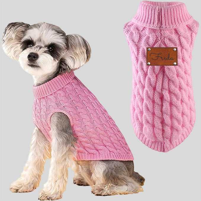 Personalized Name Leather Patch Pet Sweater