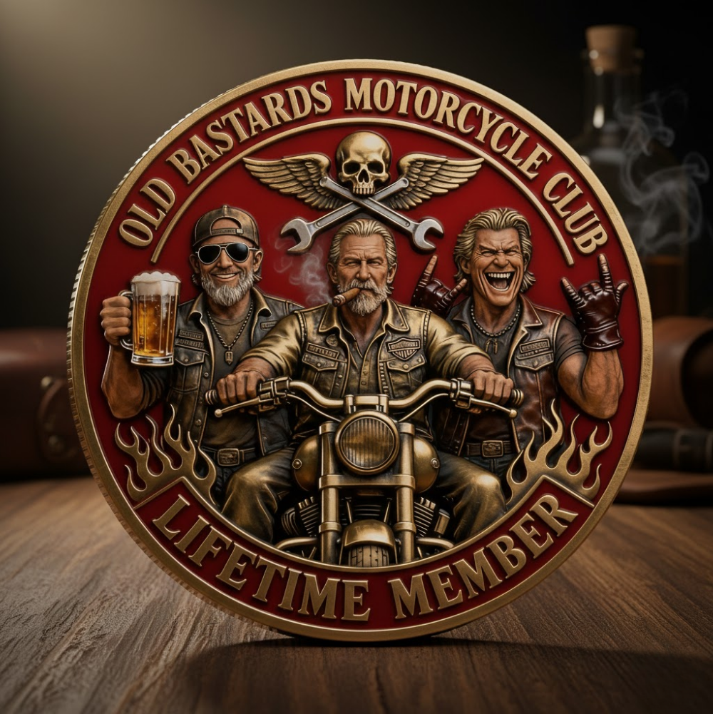 “Old Bastards Motorcycles Club – I ♥ Motorcycle,TITTIES & FREEDOM!” COIN