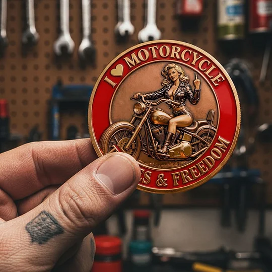 “Old Bastards Motorcycles Club – I ♥ Motorcycle,TITTIES & FREEDOM!” COIN