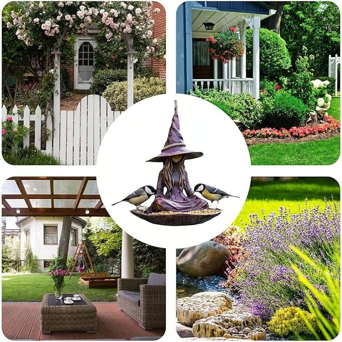Meditating Witch Garden Bird Feeder