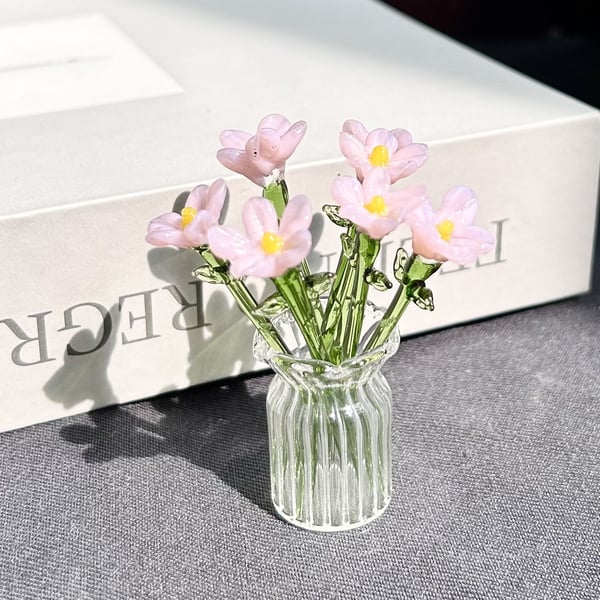 Mini Glass Flower Ornament Crafts Artificial Flower Floral Figurine - Blue Jade Flower Set