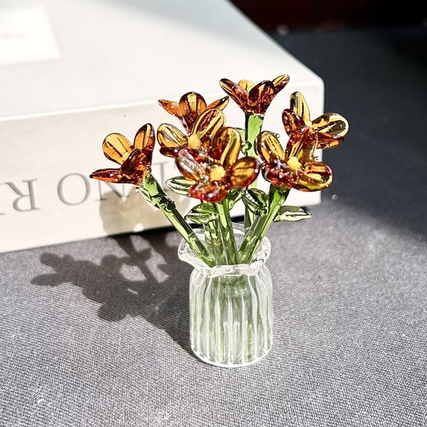 Mini Glass Flower Ornament Crafts Artificial Flower Floral Figurine - Blue Jade Flower Set