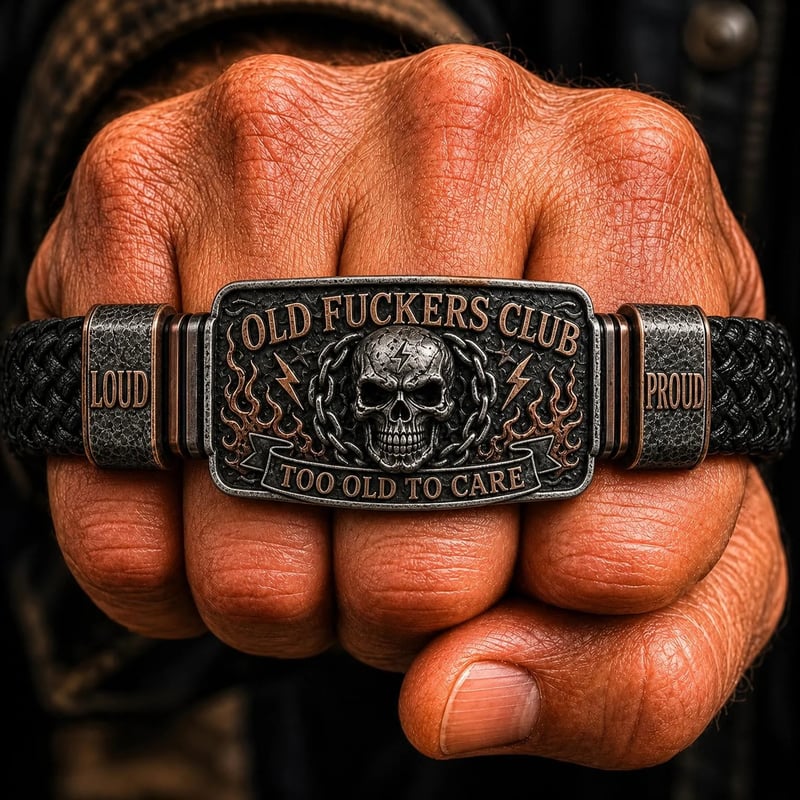💀Old Fuckers Club Vintage Skull Flame Biker Braided Bracelet