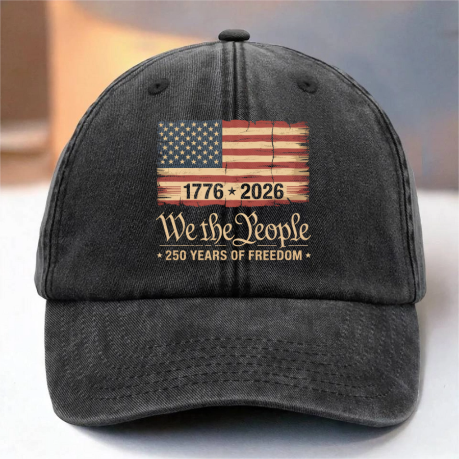 America 250th Birthday US Flag 250 Years We The People Washed Denim Baseball Cap 