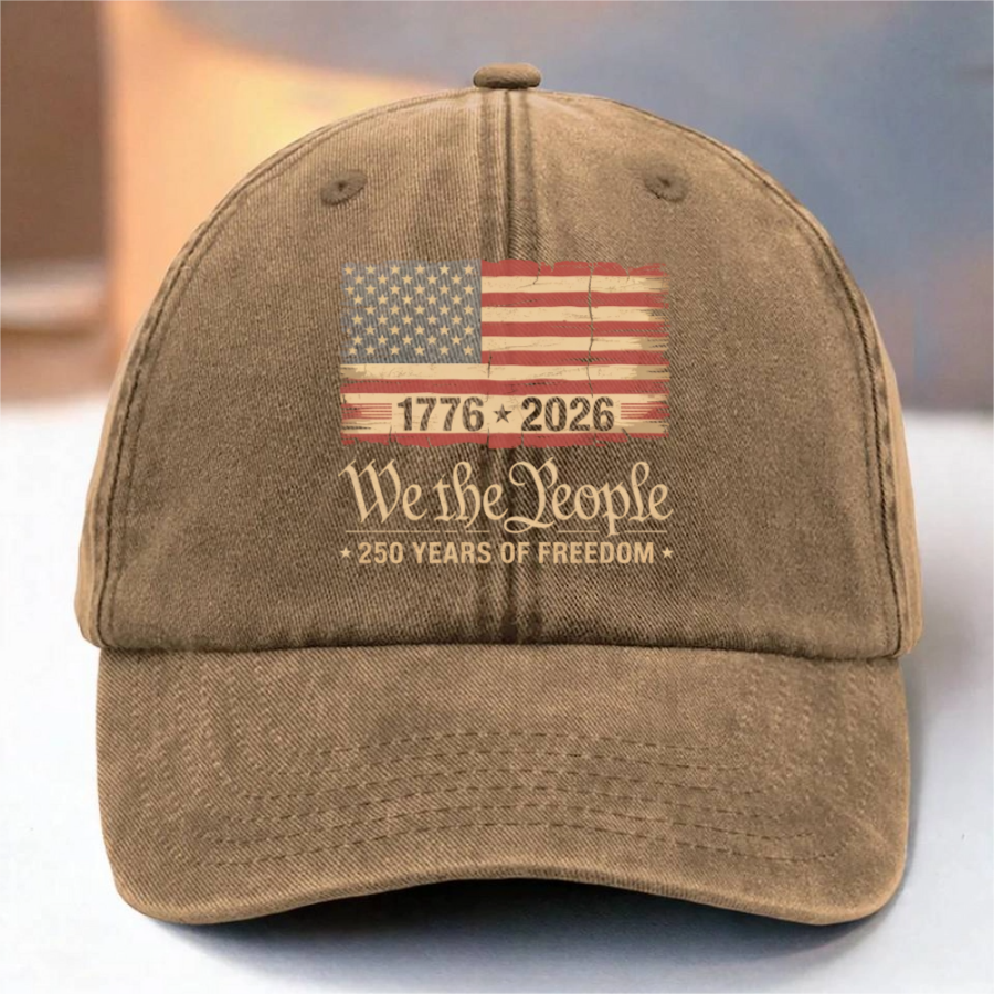 America 250th Birthday US Flag 250 Years We The People Washed Denim Baseball Cap 