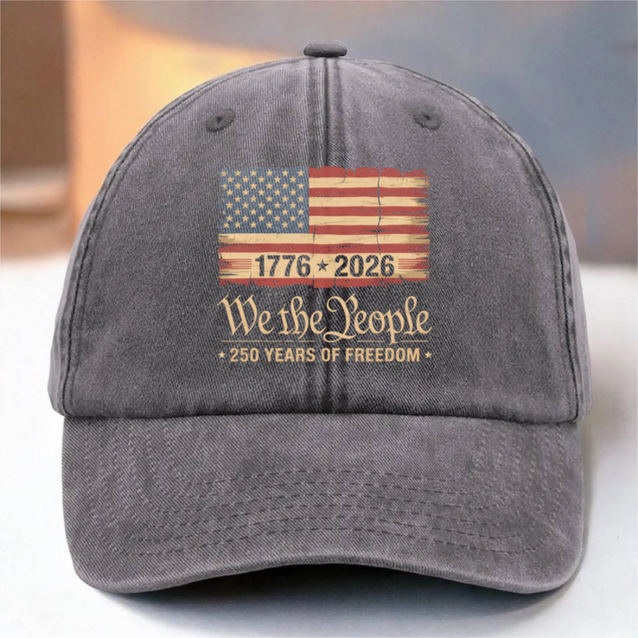 America 250th Birthday US Flag 250 Years We The People Washed Denim Baseball Cap 