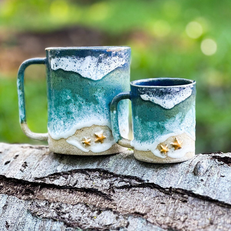 Handmade Ocean Wave Ceramic Mug with Starfish