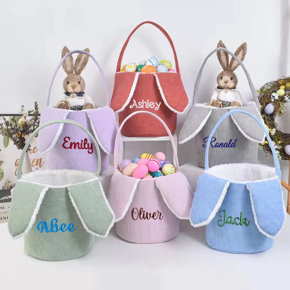 Personalized Embroidered Corduroy Easter Bunny Basket
