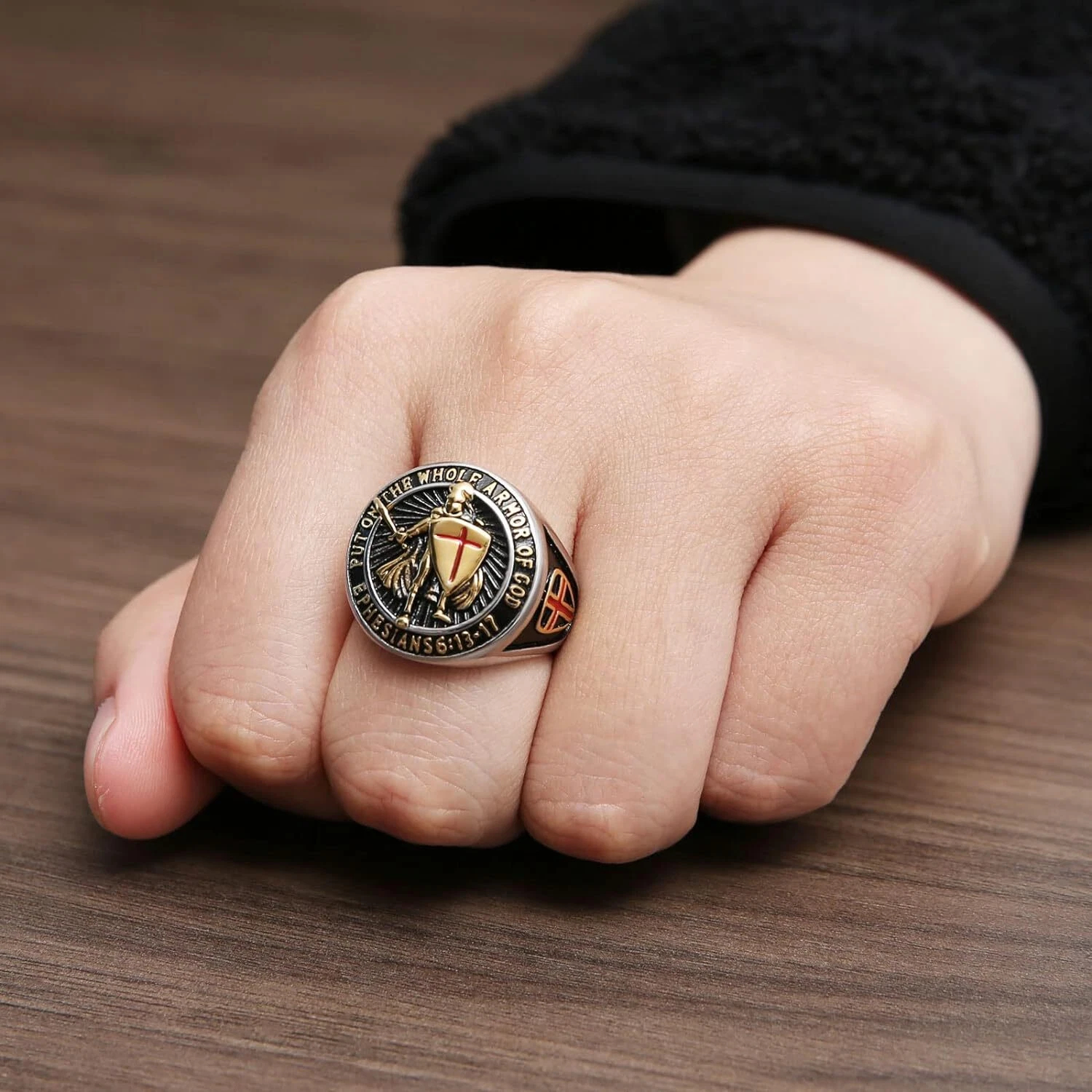Sreel Knights Templar Put On The Whole Armor of God Ephesians 6:13-17 Cross Ring