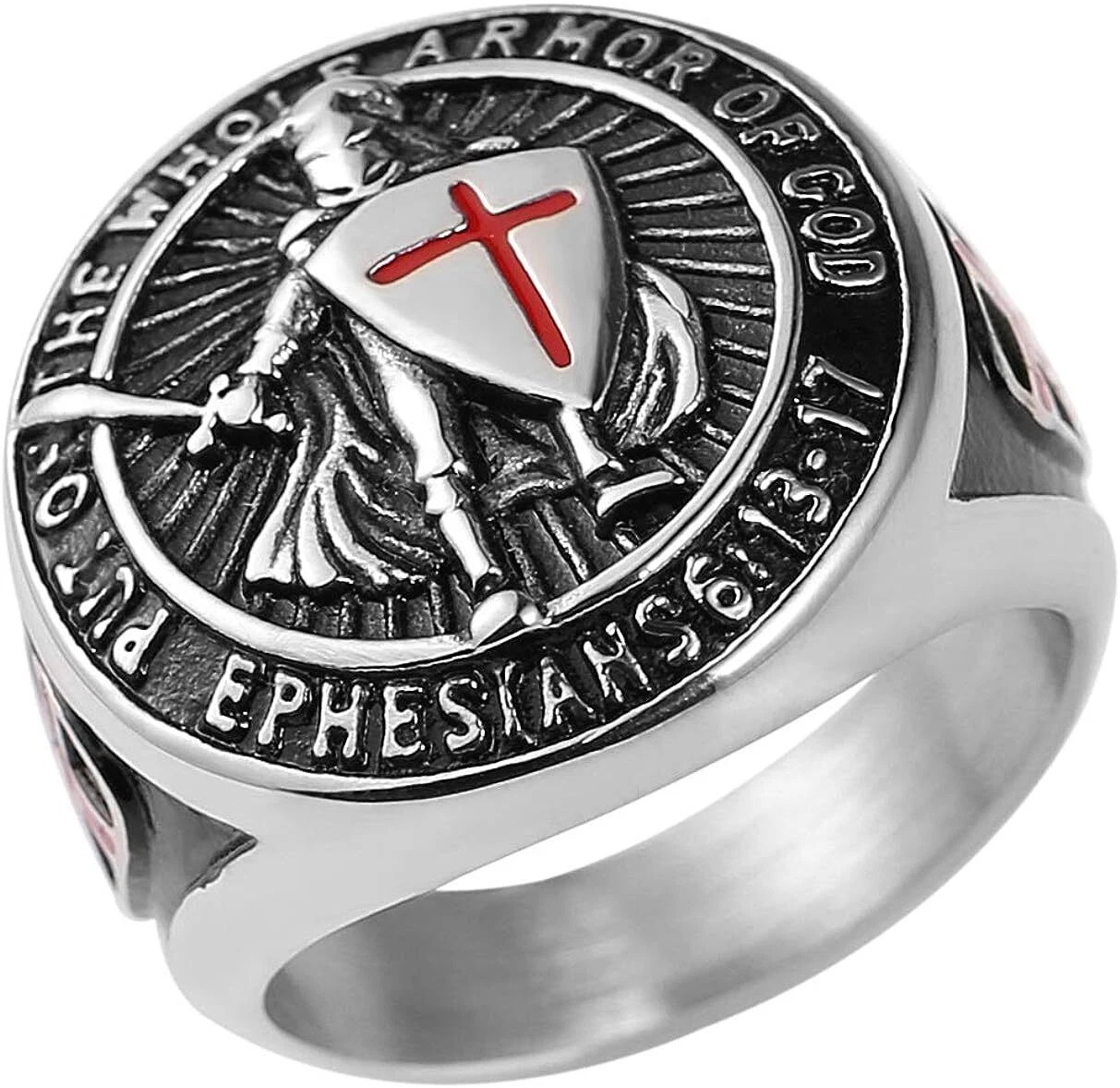 Sreel Knights Templar Put On The Whole Armor of God Ephesians 6:13-17 Cross Ring