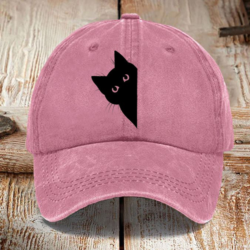 Japanese Art Black Cat Print Washed Sun Hat elevenforest