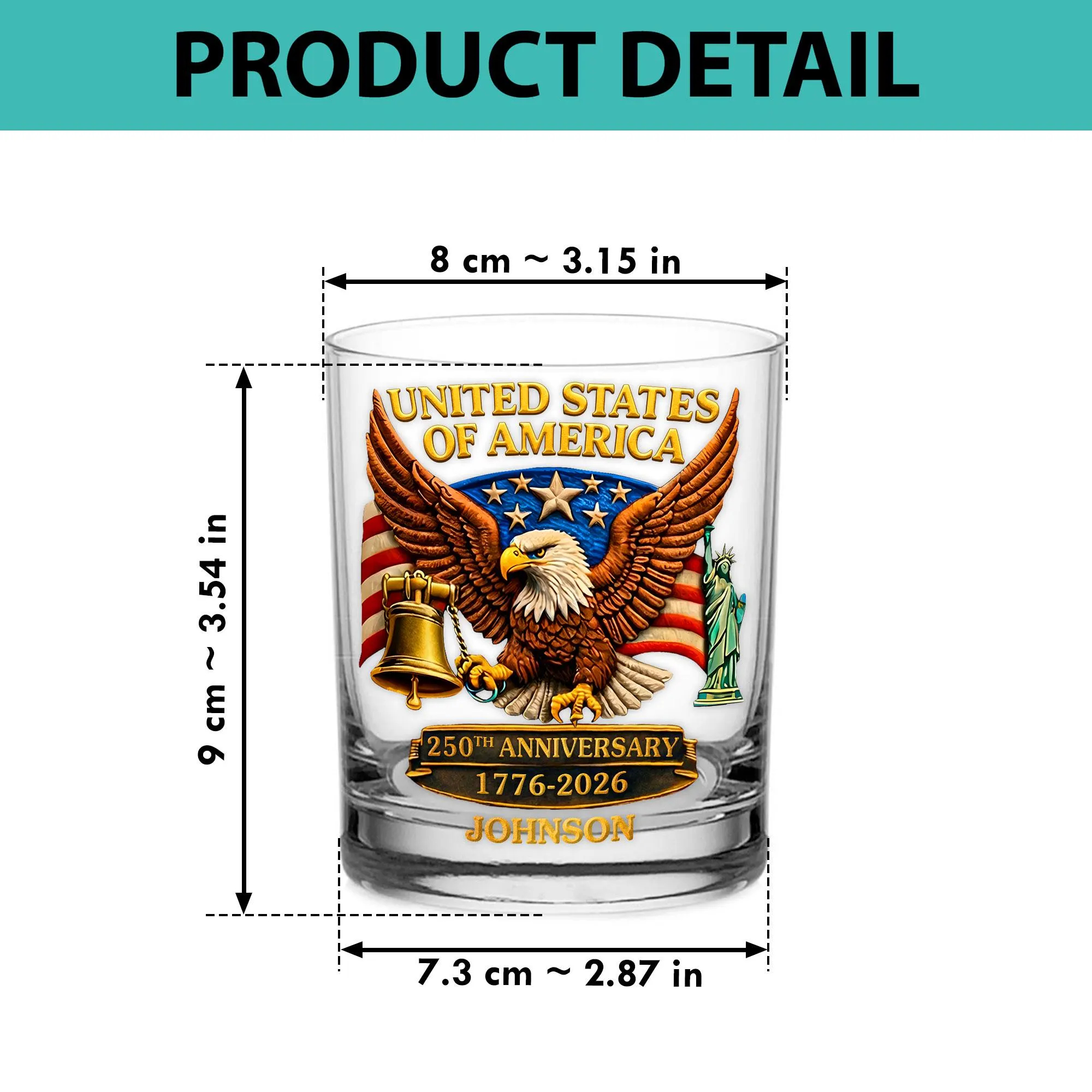 Custom USA 250th Anniversary Whiskey Glass