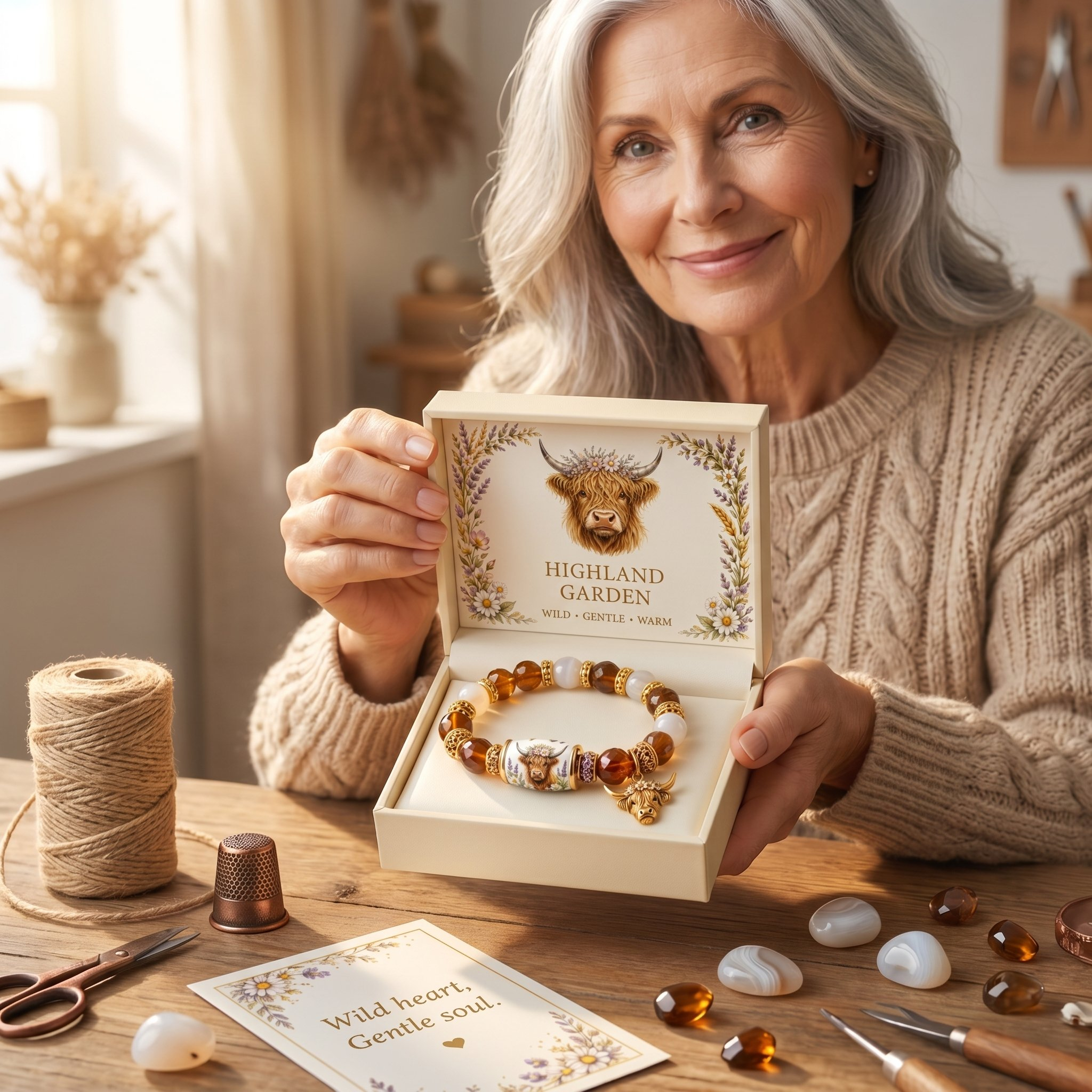 ❤Handmade Highland Cow Blessing Bracelet