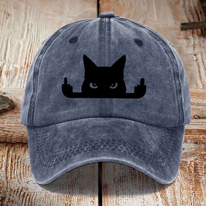 Japanese Art  Black Cat In Contempt Print Washed Sun Hat