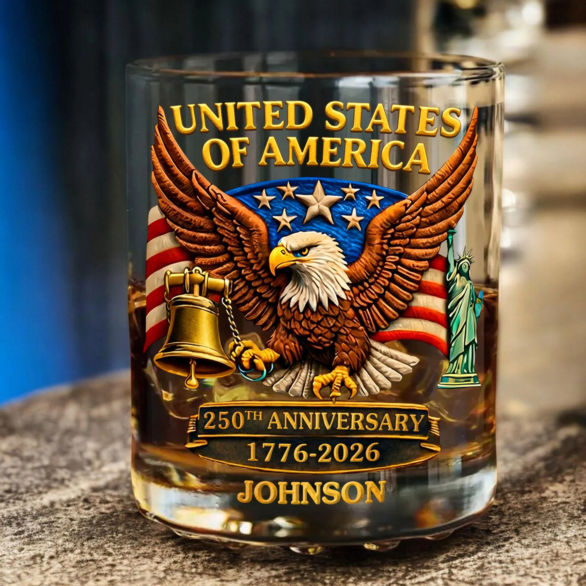 Custom USA 250th Anniversary Whiskey Glass