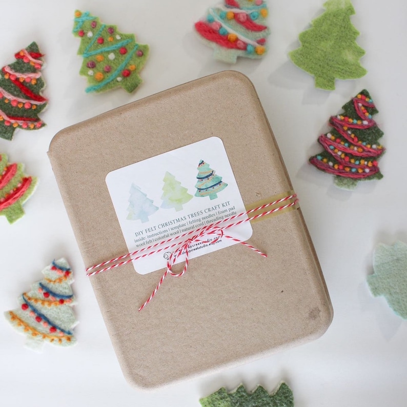 DIY Felt Christmas Trees, Holiday Felting Kit, Felted Tree Ornaments or Garland Craft, Cute, Fun, and Beginner Friendly Needle Felt Project image 5